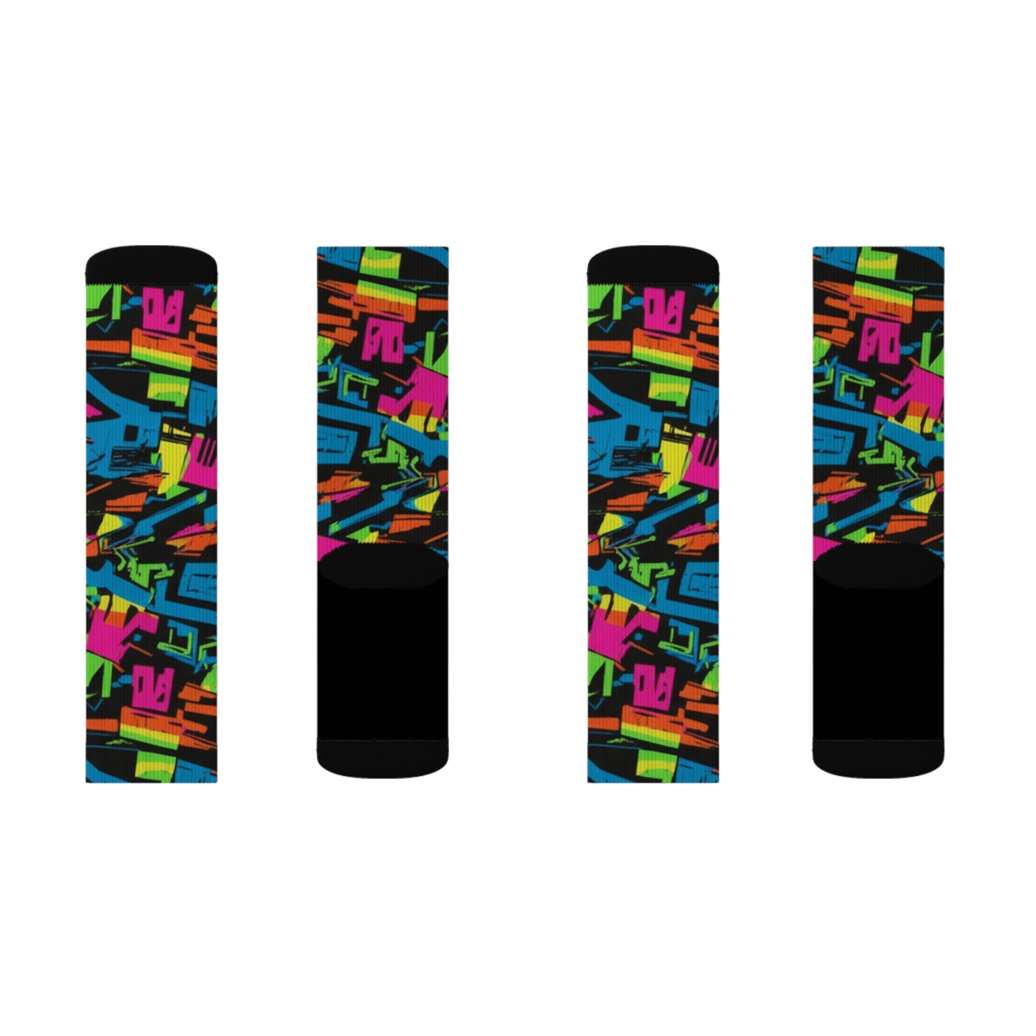 Retro Neon Crew Socks 90s Geometric Streetwear Style for Men & Women | Bold Colorful Gift, Medium Large Sizes - Creosox