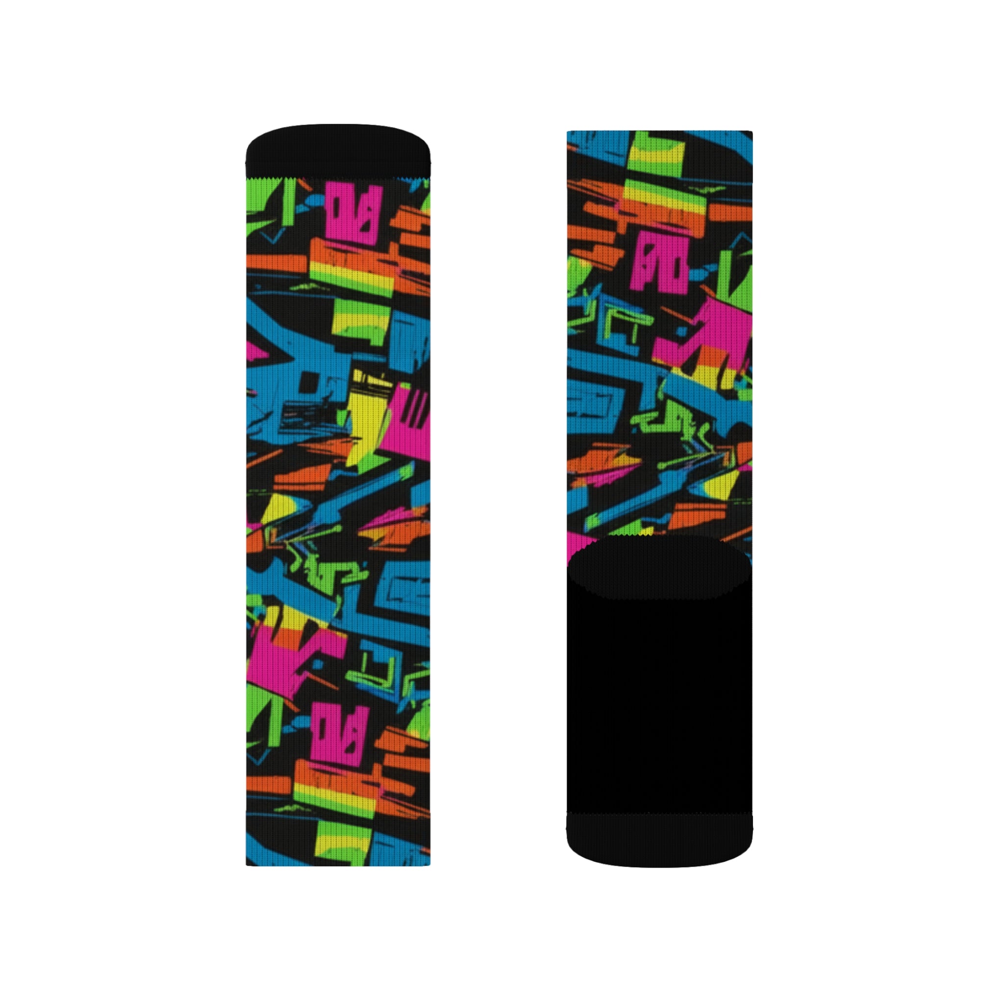 Retro Neon Crew Socks 90s Geometric Streetwear Style for Men & Women | Bold Colorful Gift, Medium Large Sizes - Creosox