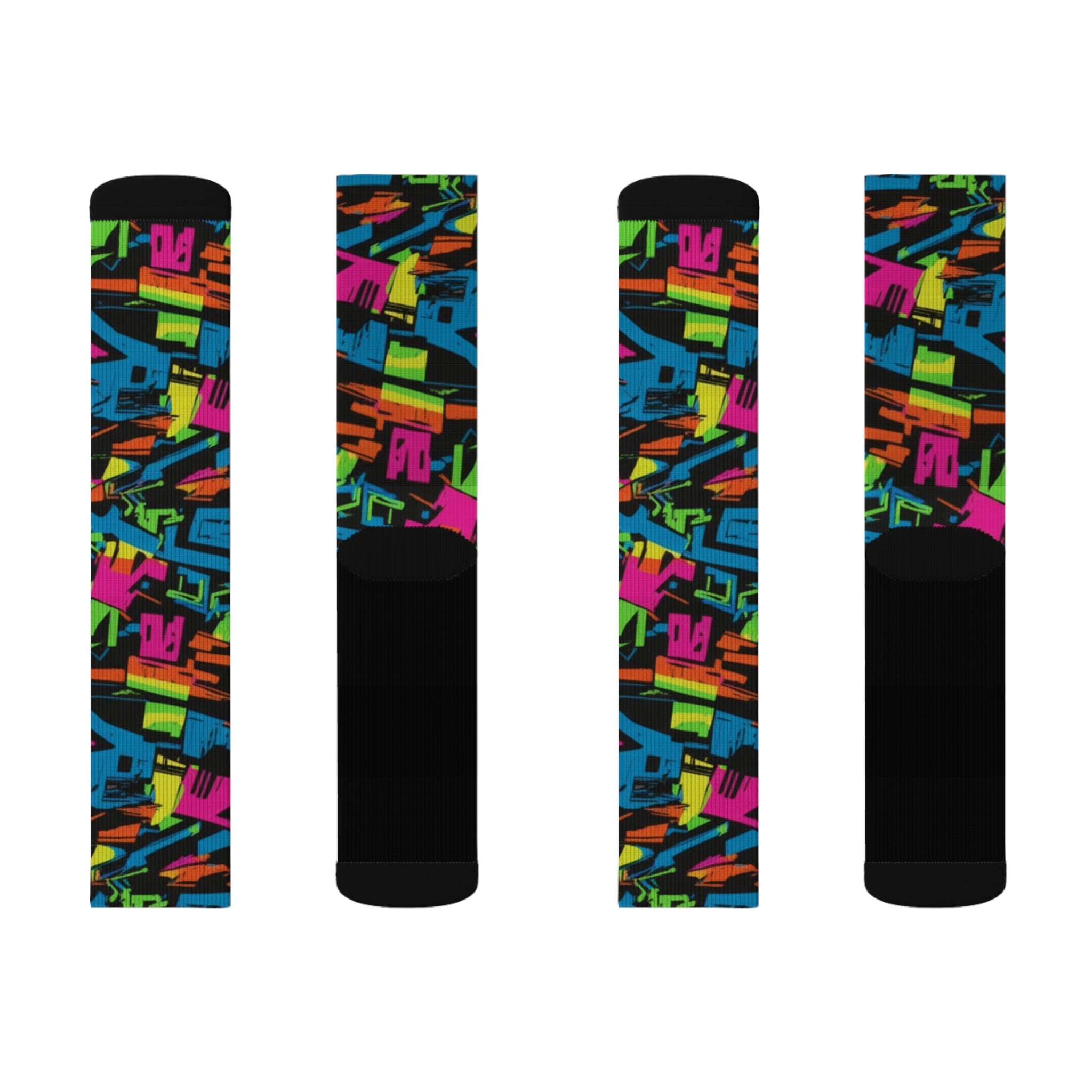 Retro Neon Crew Socks 90s Geometric Streetwear Style for Men & Women | Bold Colorful Gift, Medium Large Sizes - Creosox