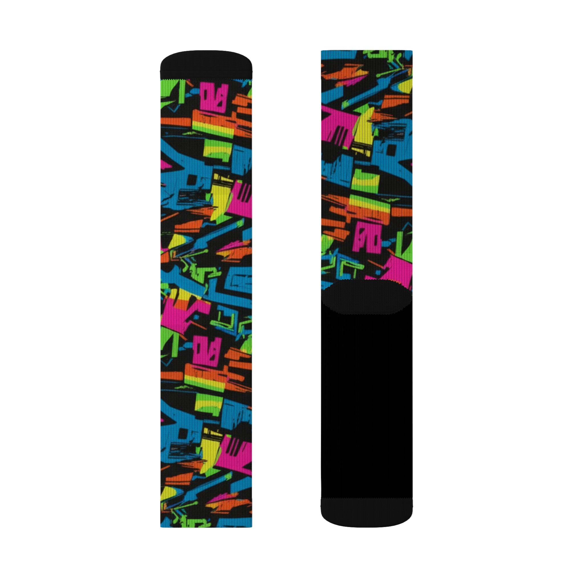 Retro Neon Crew Socks 90s Geometric Streetwear Style for Men & Women | Bold Colorful Gift, Medium Large Sizes - Creosox