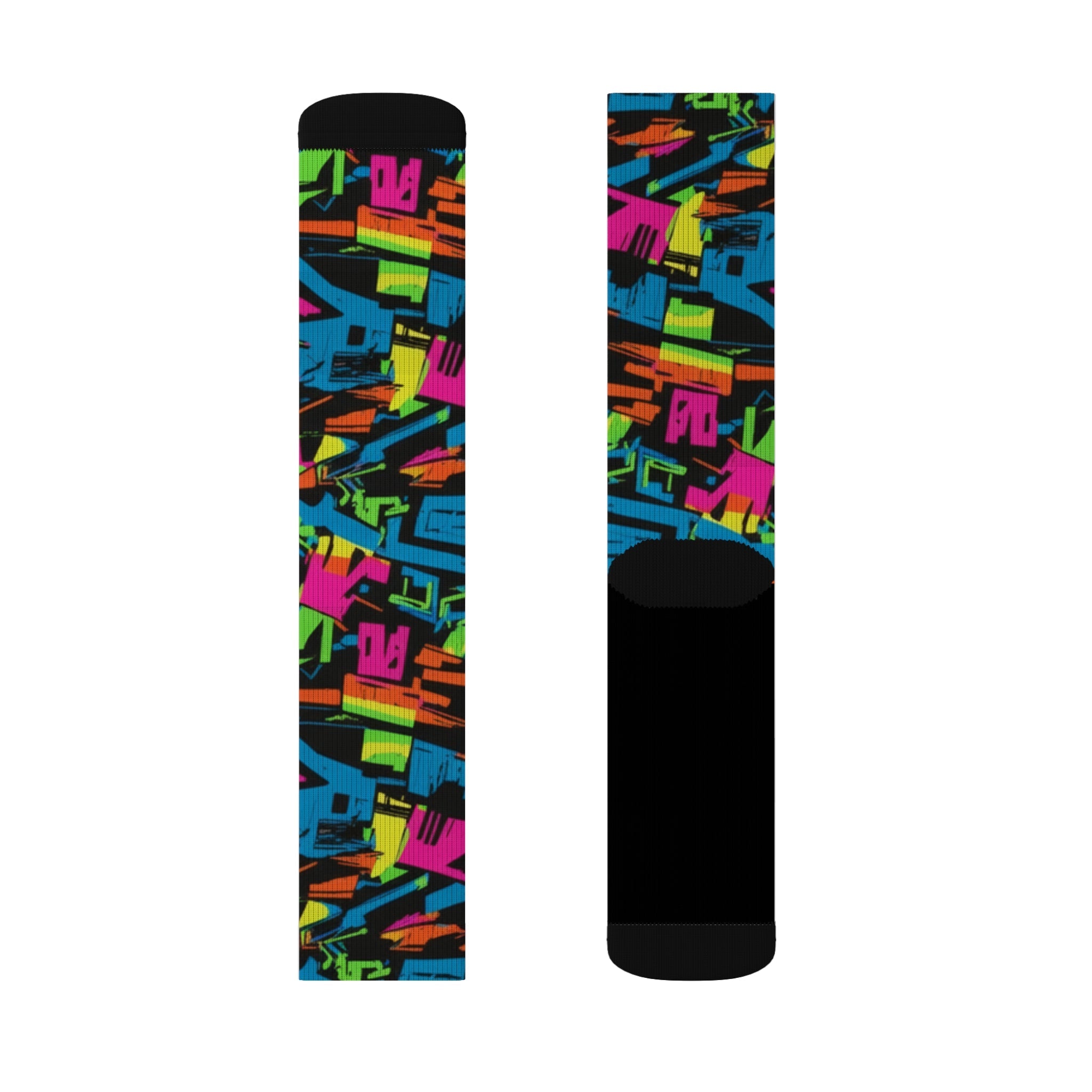 Retro Neon Crew Socks 90s Geometric Streetwear Style for Men & Women | Bold Colorful Gift, Medium Large Sizes - Creosox