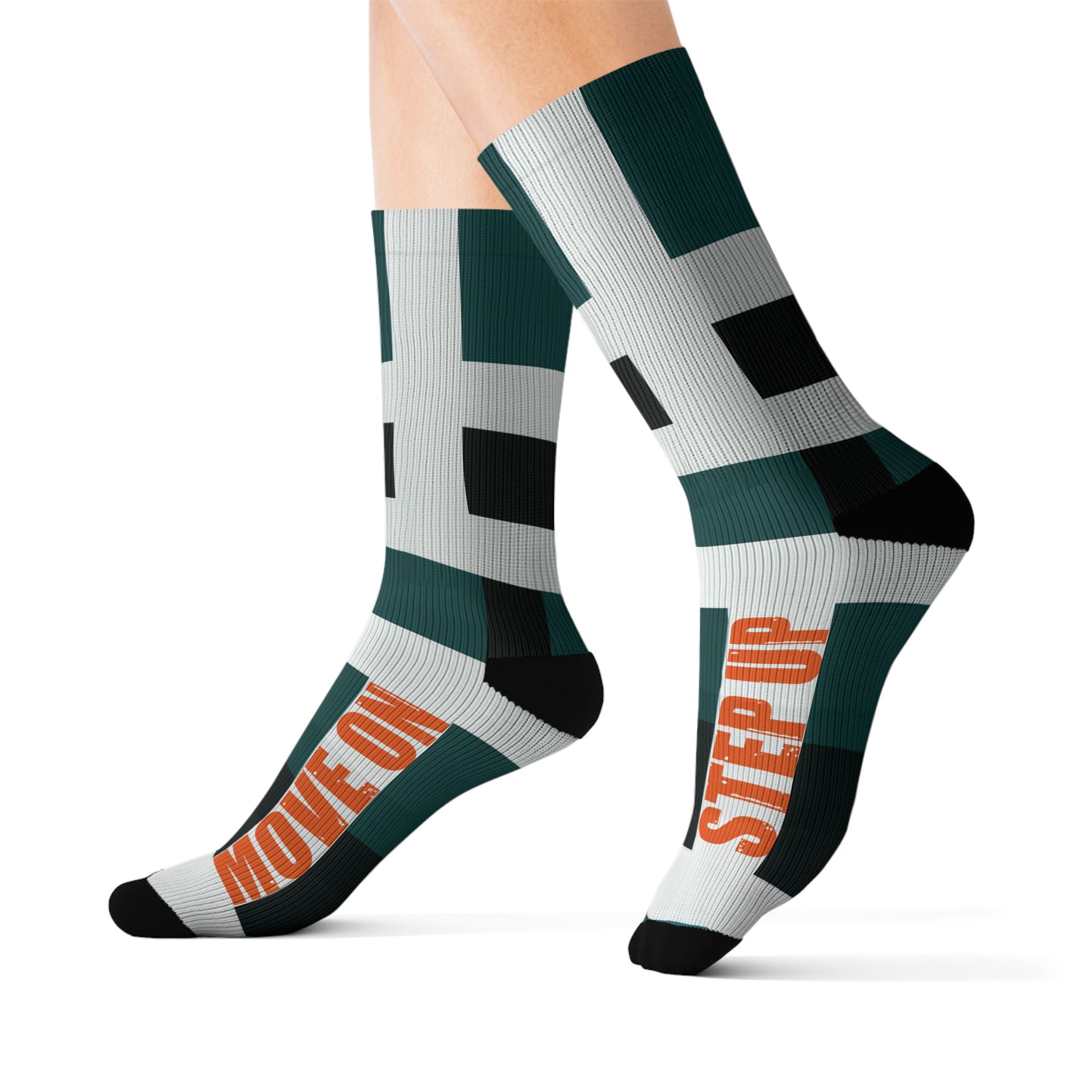 Step Up Move On Socks Bold Statement Crew Socks, Motivational Gift for Athletes Music Lovers - Creosox