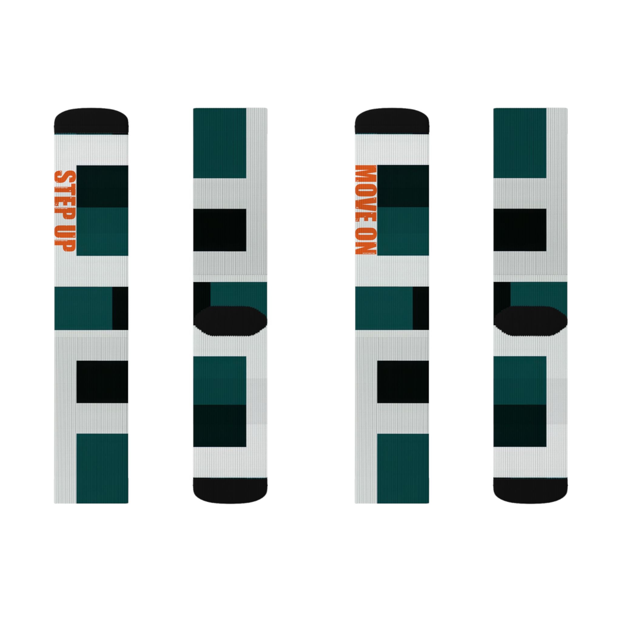 Step Up Move On Socks Bold Statement Crew Socks, Motivational Gift for Athletes Music Lovers - Creosox