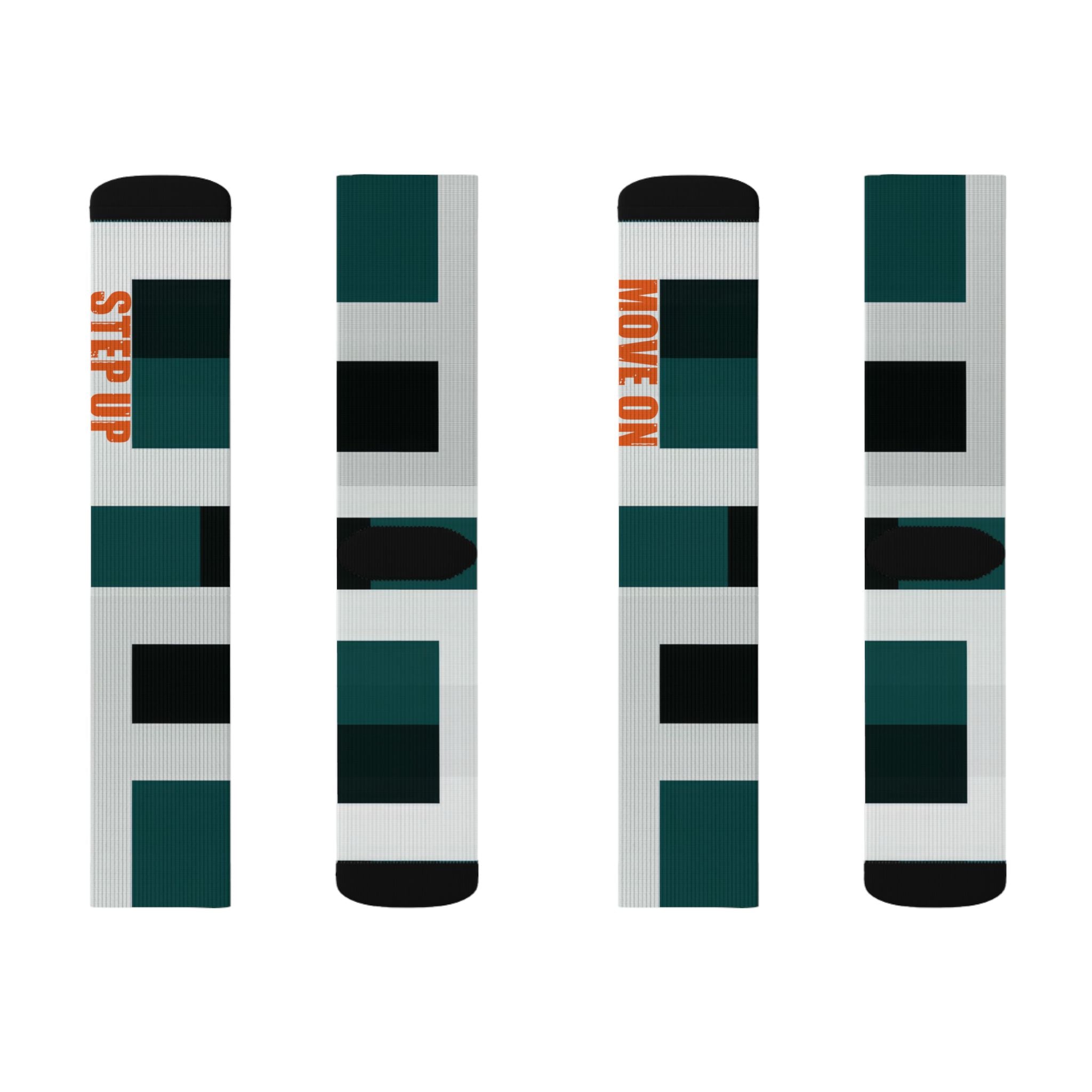 Step Up Move On Socks Bold Statement Crew Socks, Motivational Gift for Athletes Music Lovers - Creosox