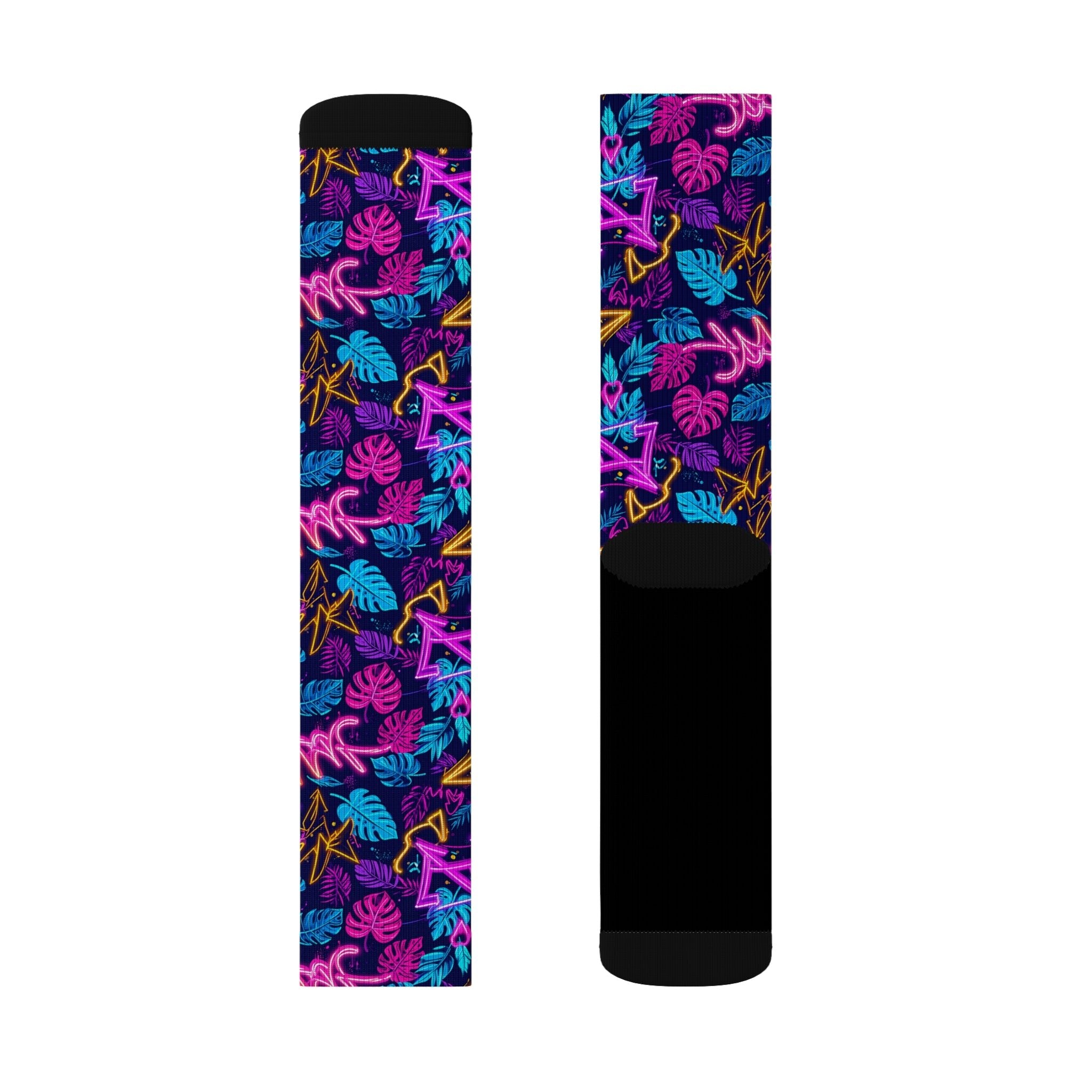 Tropical Neon Crew Socks Colorful Miami Streetwear for Men Women | Bold Summer Gift, Medium & Large Sizes - Creosox