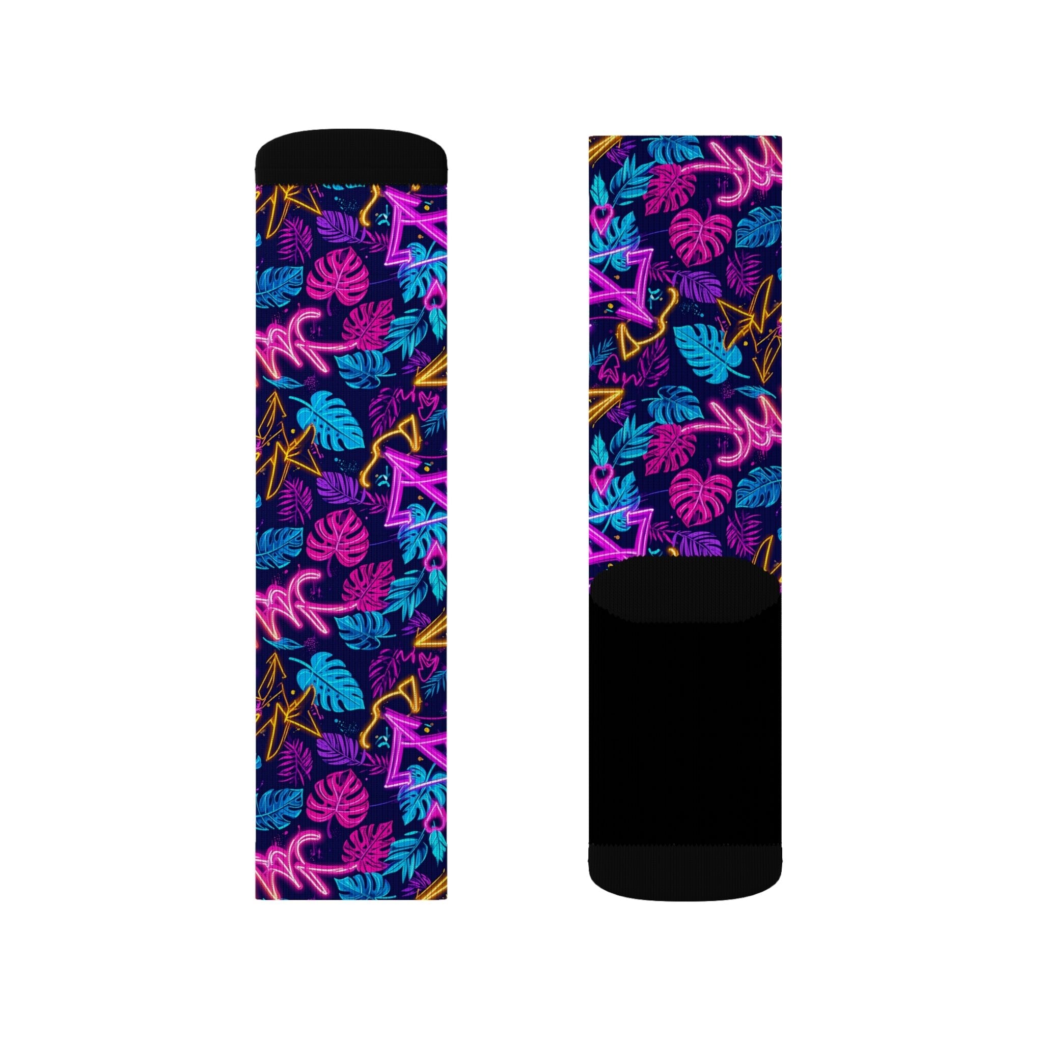 Tropical Neon Crew Socks Colorful Miami Streetwear for Men Women | Bold Summer Gift, Medium & Large Sizes - Creosox