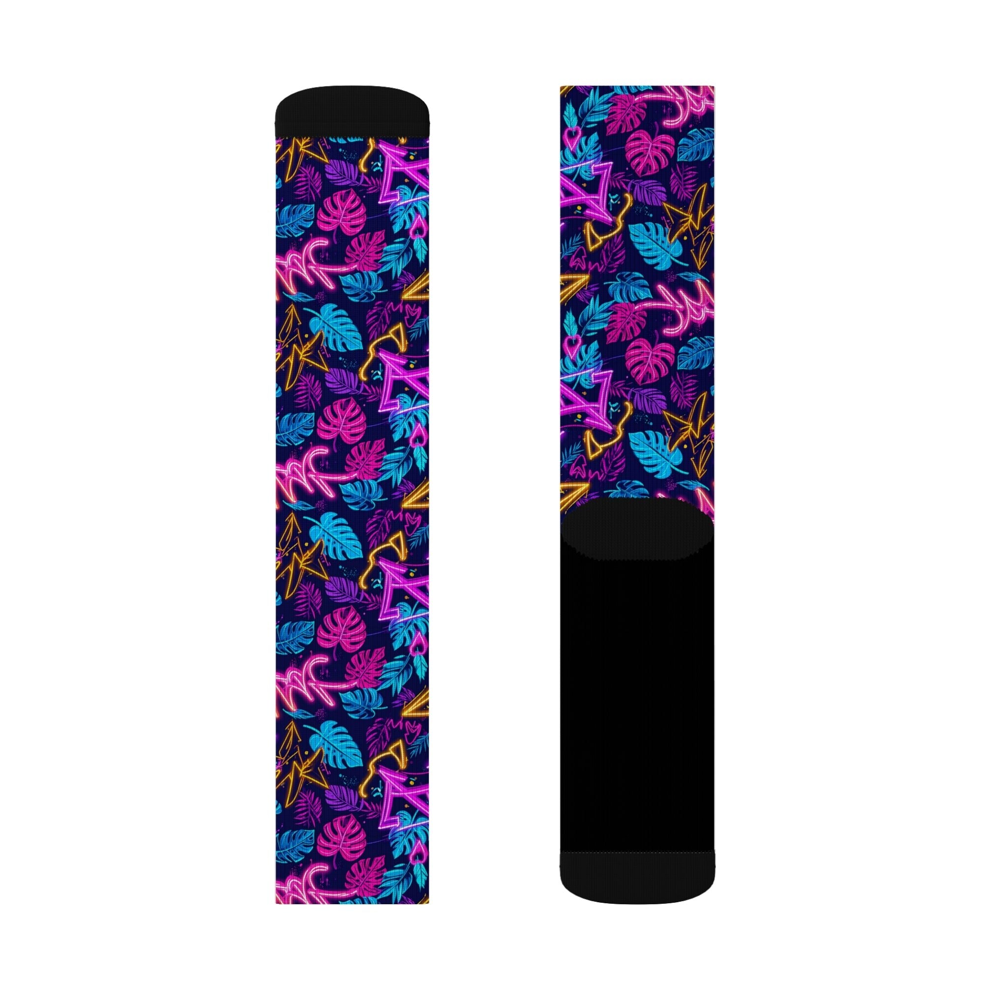 Tropical Neon Crew Socks Colorful Miami Streetwear for Men Women | Bold Summer Gift, Medium & Large Sizes - Creosox