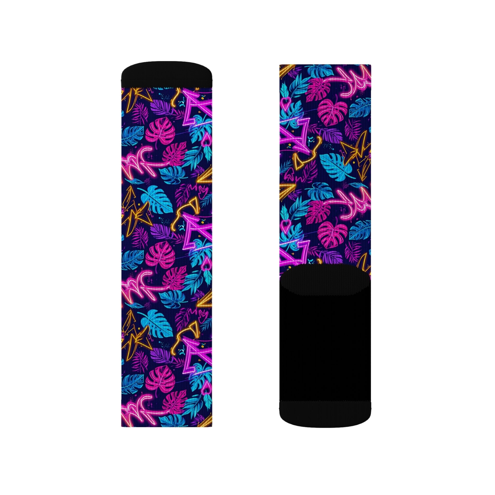 Tropical Neon Crew Socks Colorful Miami Streetwear for Men Women | Bold Summer Gift, Medium & Large Sizes - Creosox